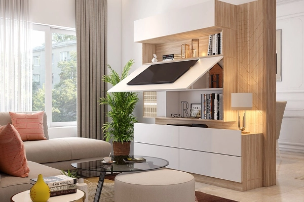TV units with hidden storage behind